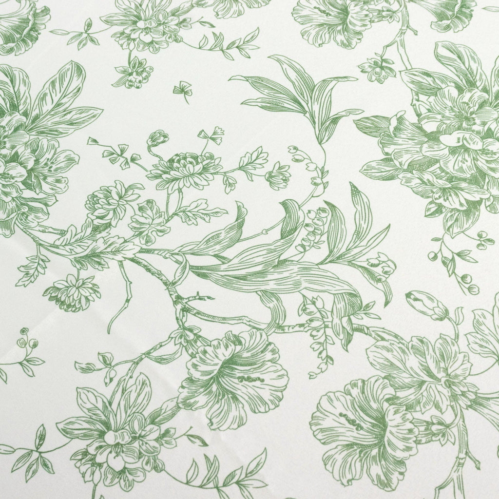Polyester 90"x156" Rectangle Tablecloth White - Seamless Dusty Sage Green French Toile Pattern for Grand Occasions - Bell Racket Store