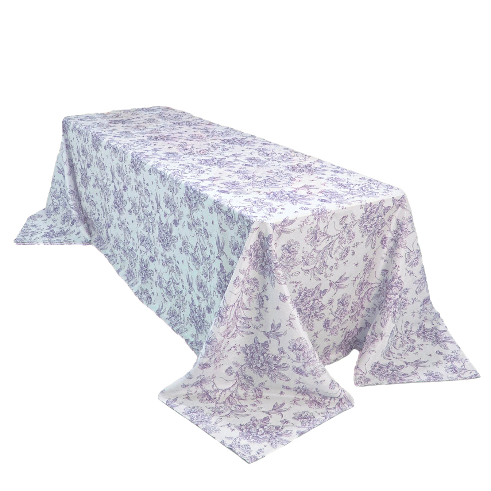 Polyester 90"x156" Rectangle Tablecloth White - Seamless Lavender Lilac French Toile Pattern for Grand Occasions - Bell Racket Store