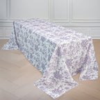 Polyester 90"x156" Rectangle Tablecloth White - Seamless Lavender Lilac French Toile Pattern for Grand Occasions - Bell Racket Store