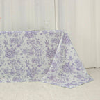 Polyester 90"x156" Rectangle Tablecloth White - Seamless Lavender Lilac French Toile Pattern for Grand Occasions - Bell Racket Store