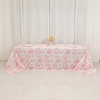 Polyester 90"x156" Rectangle Tablecloth White - Seamless Pink French Toile Pattern for Grand Occasions - Bell Racket Store