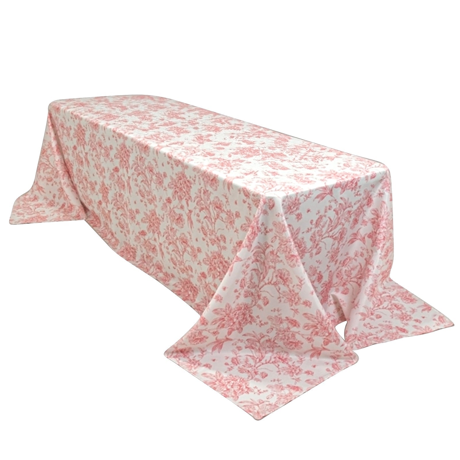 Polyester 90"x156" Rectangle Tablecloth White - Seamless Pink French Toile Pattern for Grand Occasions - Bell Racket Store