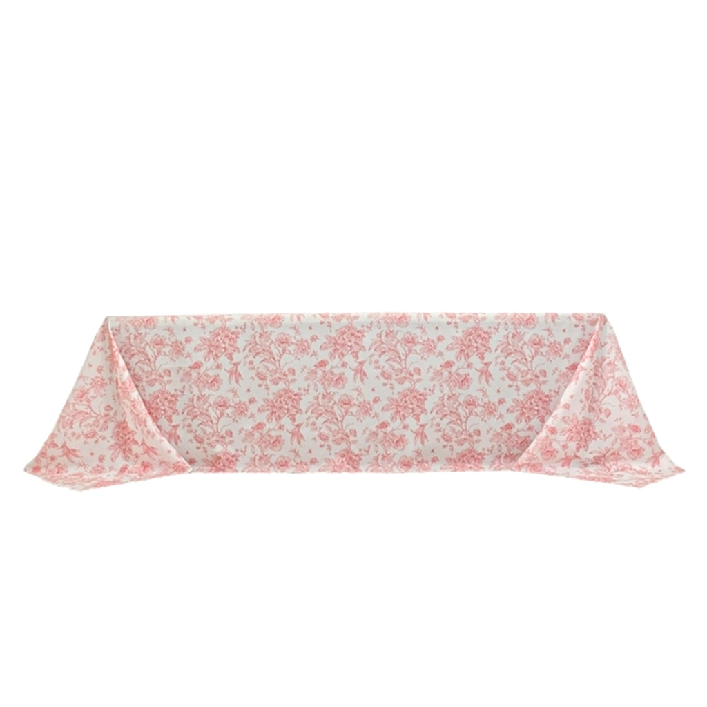 Polyester 90"x156" Rectangle Tablecloth White - Seamless Pink French Toile Pattern for Grand Occasions - Bell Racket Store