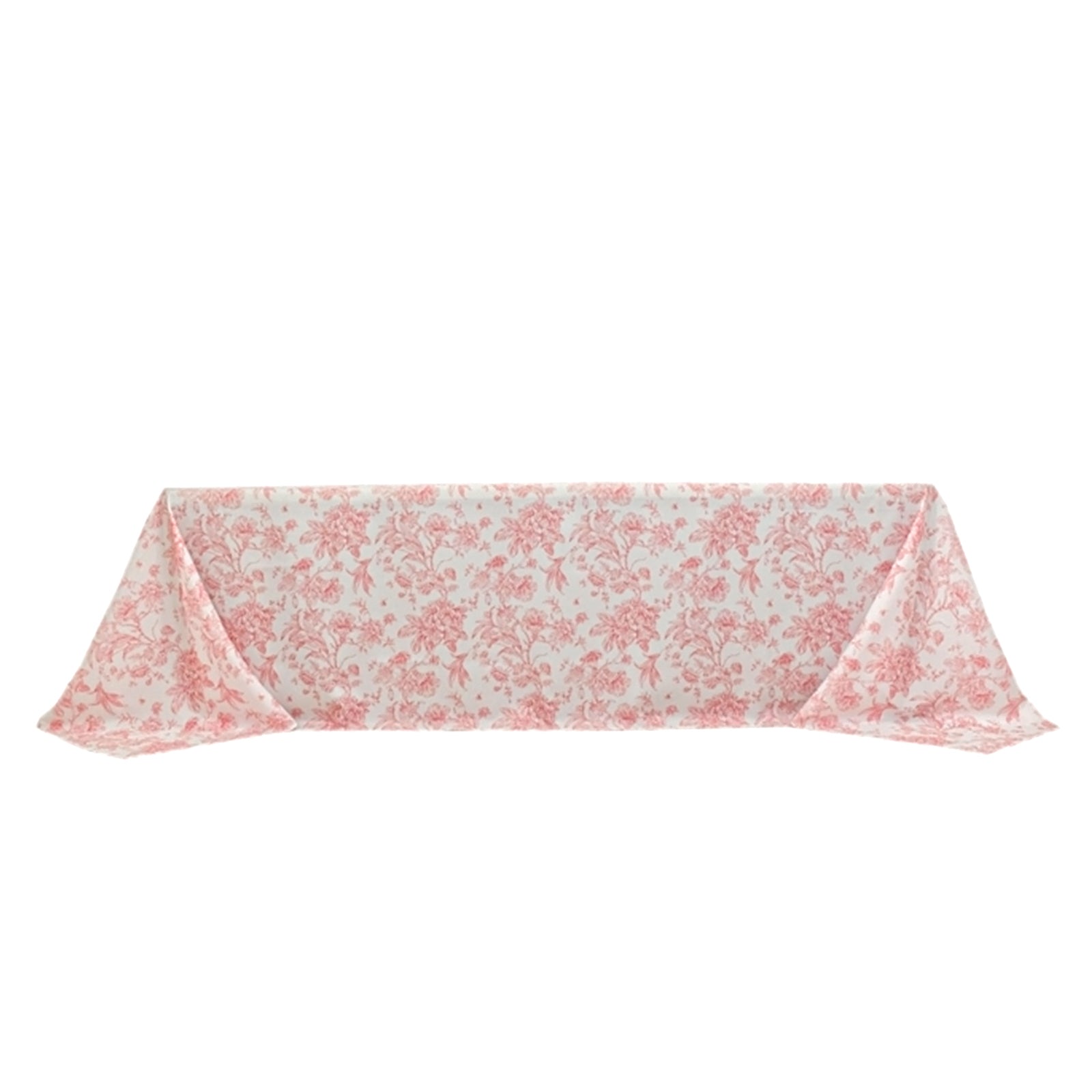Polyester 90"x156" Rectangle Tablecloth White - Seamless Pink French Toile Pattern for Grand Occasions - Bell Racket Store