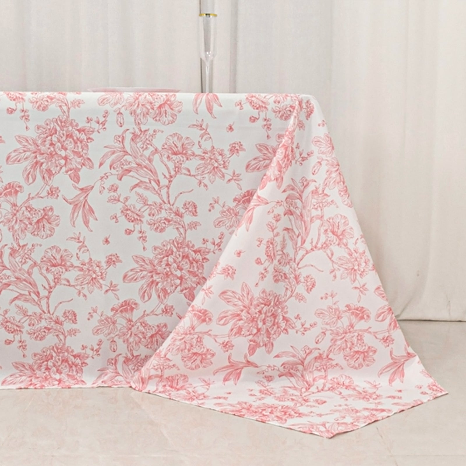 Polyester 90"x156" Rectangle Tablecloth White - Seamless Pink French Toile Pattern for Grand Occasions - Bell Racket Store