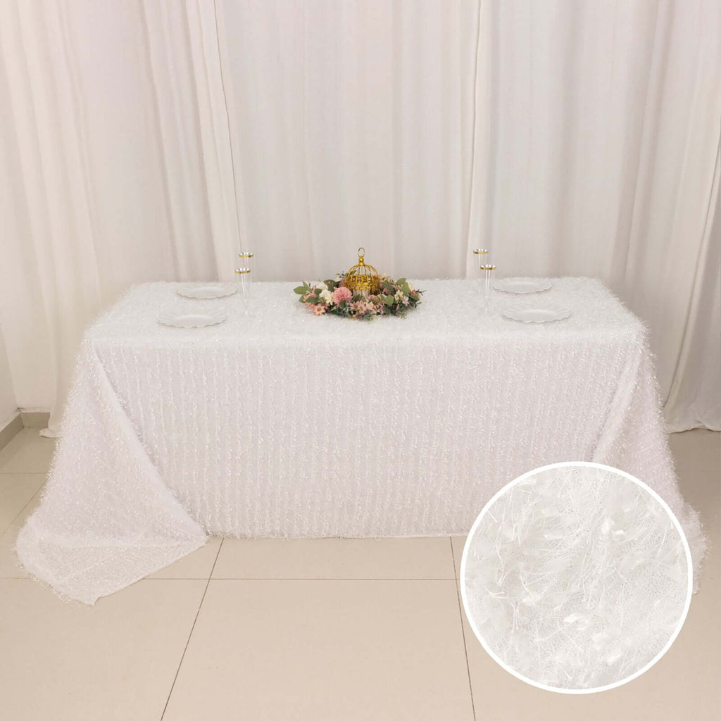 Polyester 90"x156" Rectangle Tablecloth White with Shaggy Fringe Design - Stylish Table Cover - Bell Racket Store