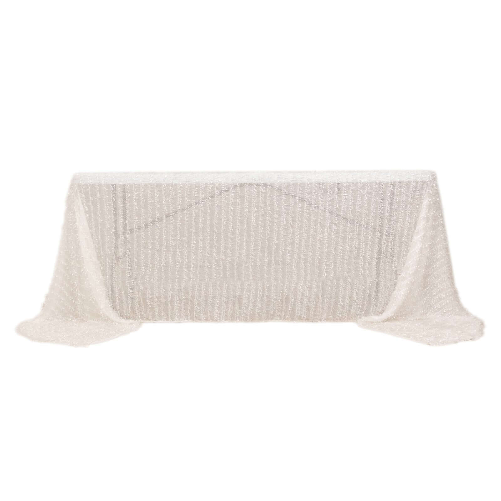 Polyester 90"x156" Rectangle Tablecloth White with Shaggy Fringe Design - Stylish Table Cover - Bell Racket Store