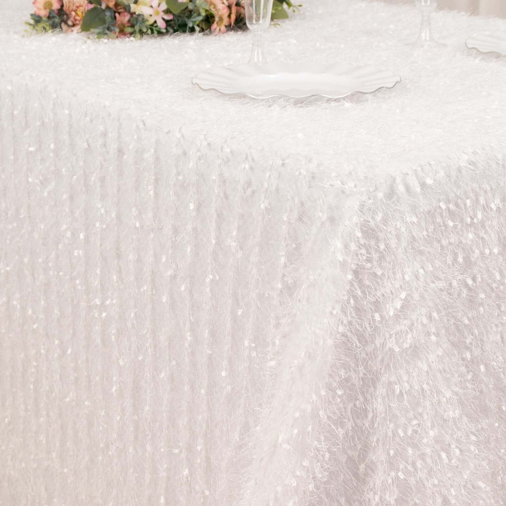 Polyester 90"x156" Rectangle Tablecloth White with Shaggy Fringe Design - Stylish Table Cover - Bell Racket Store