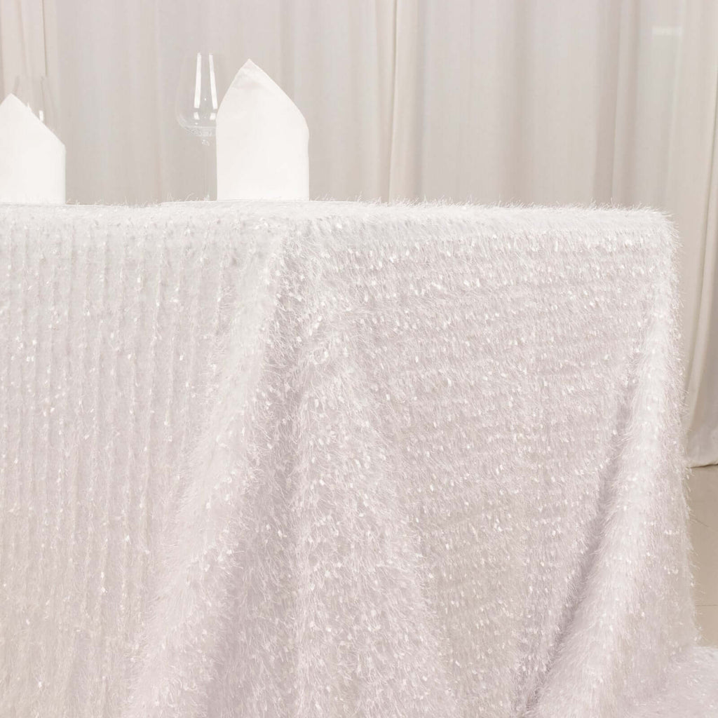 Polyester 90"x156" Rectangle Tablecloth White with Shaggy Fringe Design - Stylish Table Cover - Bell Racket Store