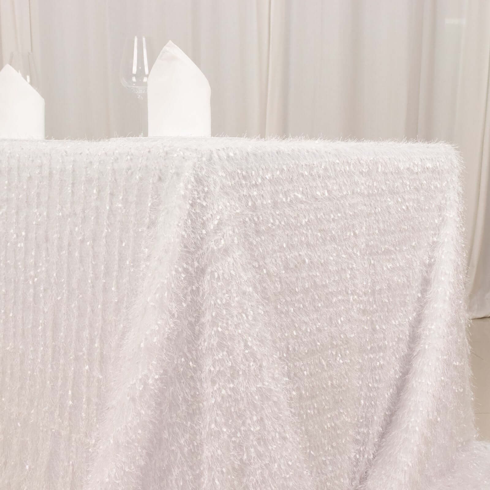 Polyester 90"x156" Rectangle Tablecloth White with Shaggy Fringe Design - Stylish Table Cover - Bell Racket Store