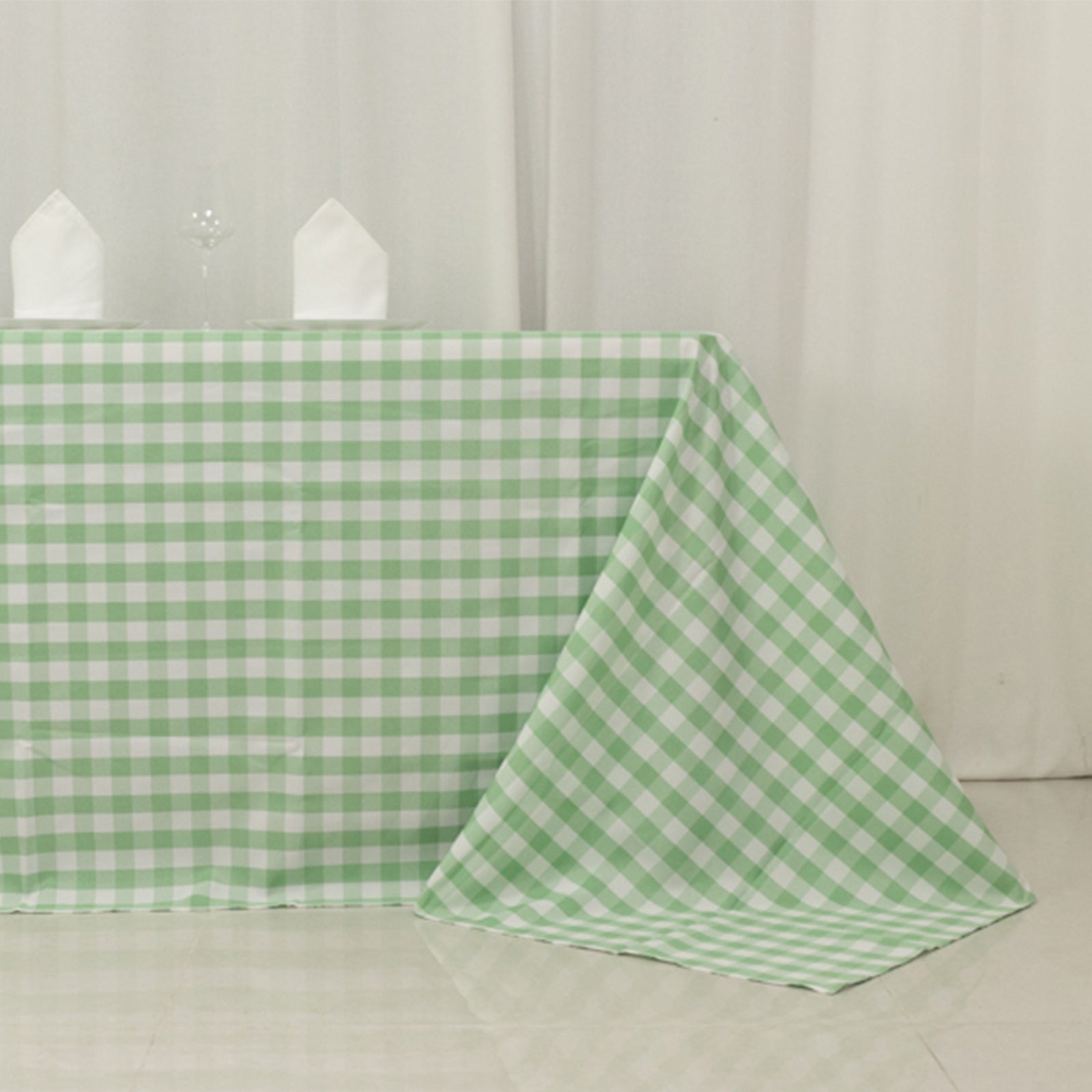 Polyester 90"x156" Rectangle Tablecloth White/Sage Green - Seamless Checkered Buffalo Plaid Table Cover - Bell Racket Store