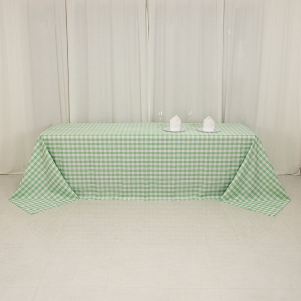 Polyester 90"x156" Rectangle Tablecloth White/Sage Green - Seamless Checkered Buffalo Plaid Table Cover - Bell Racket Store
