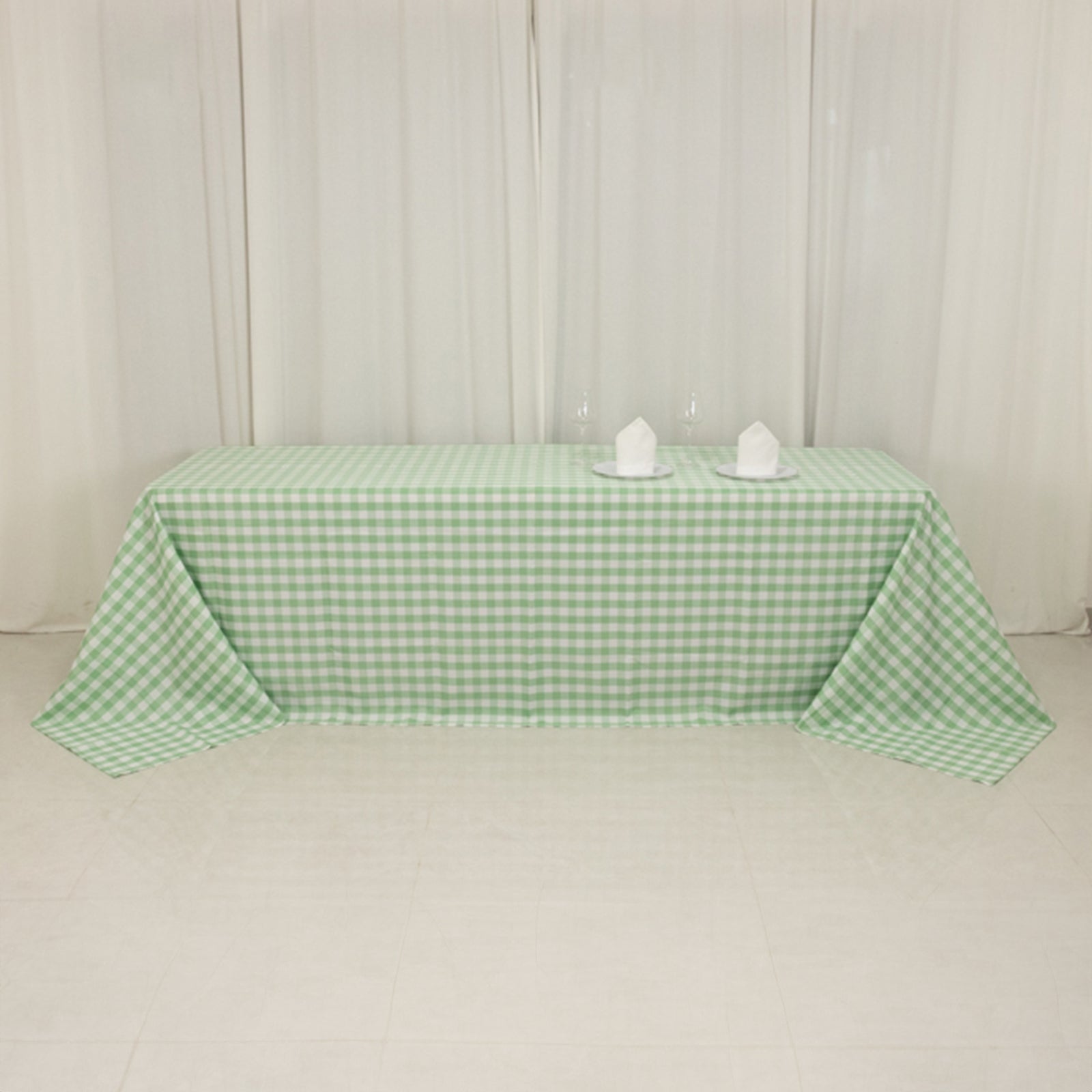 Polyester 90"x156" Rectangle Tablecloth White/Sage Green - Seamless Checkered Buffalo Plaid Table Cover - Bell Racket Store
