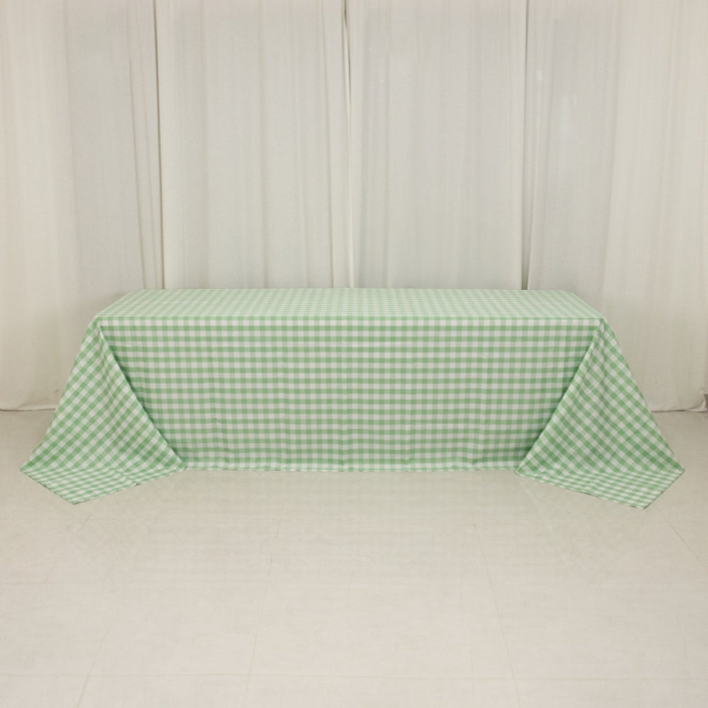 Polyester 90"x156" Rectangle Tablecloth White/Sage Green - Seamless Checkered Buffalo Plaid Table Cover - Bell Racket Store