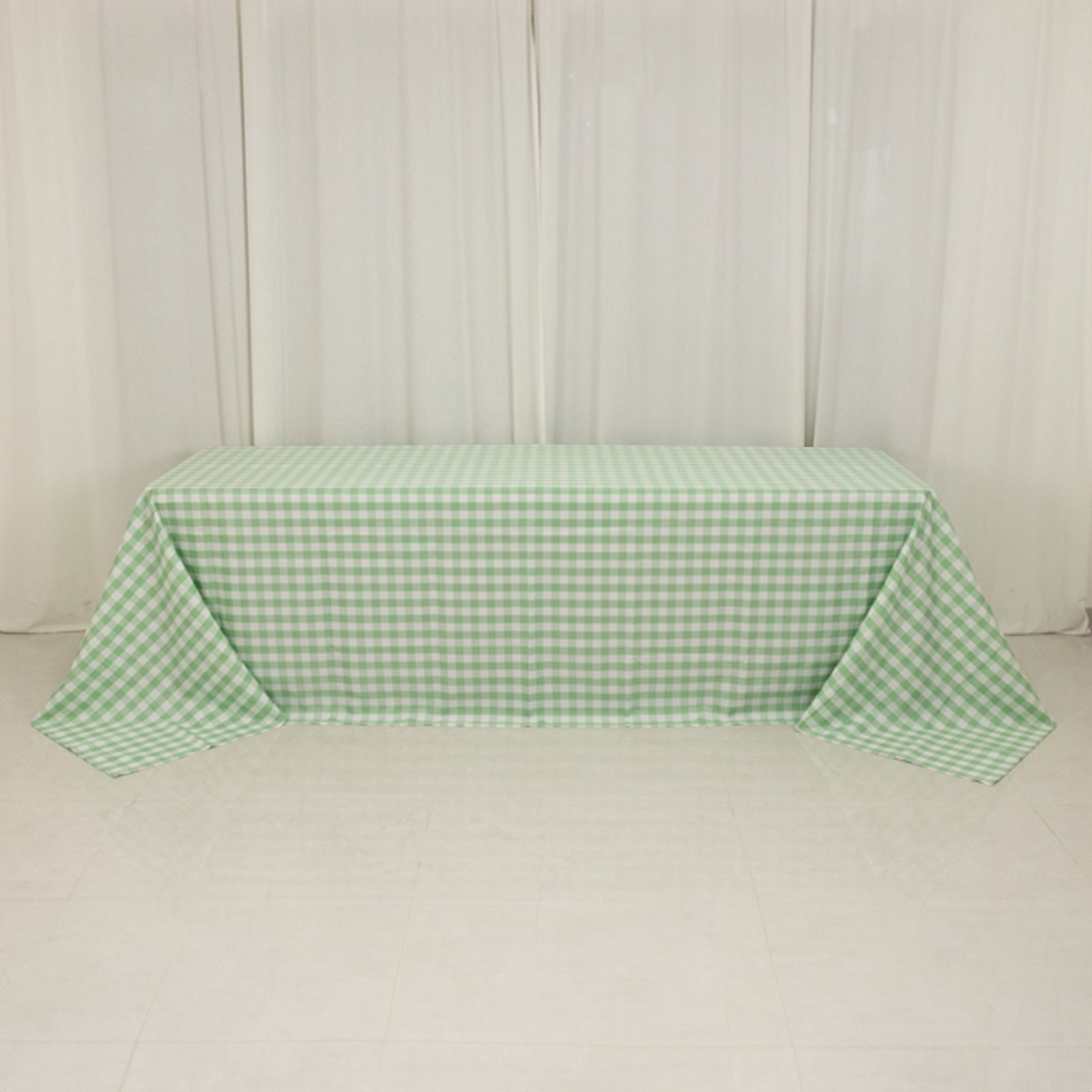 Polyester 90"x156" Rectangle Tablecloth White/Sage Green - Seamless Checkered Buffalo Plaid Table Cover - Bell Racket Store
