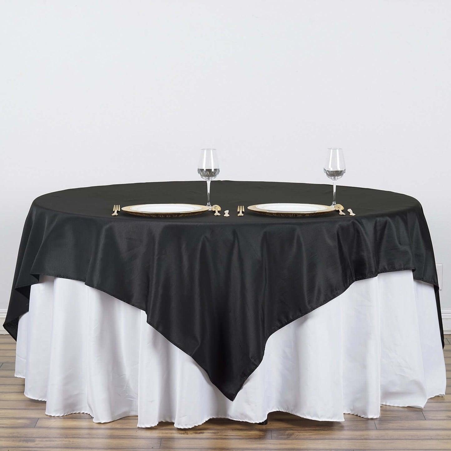 Polyester 90"x90" Table Overlay Square Tablecloth Black - Wrinkle - Resistant & Durable Table Cover for Events - NestOCart
