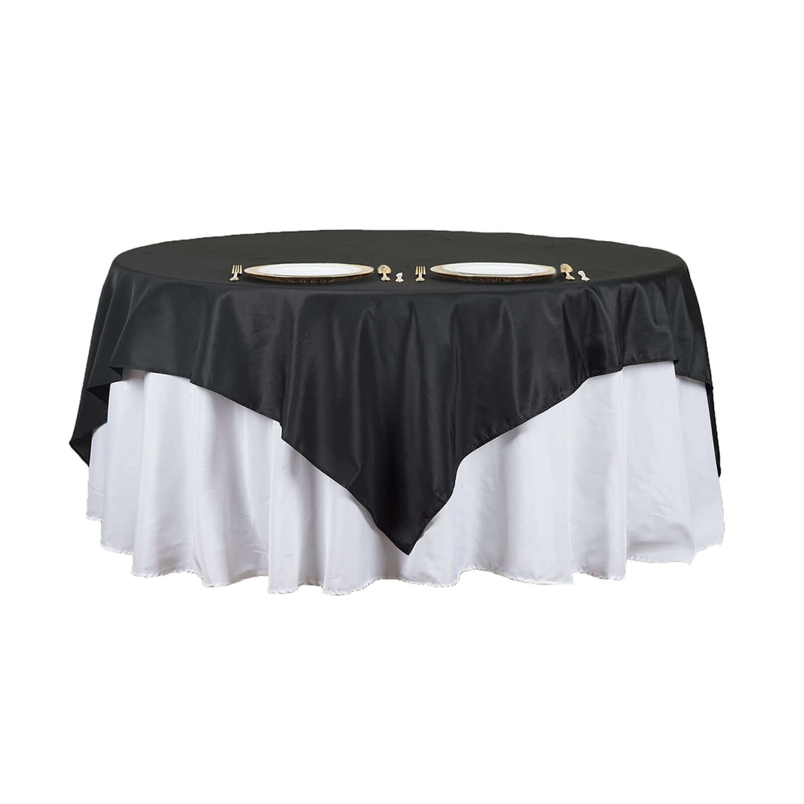 Polyester 90"x90" Table Overlay Square Tablecloth Black - Wrinkle - Resistant & Durable Table Cover for Events - NestOCart