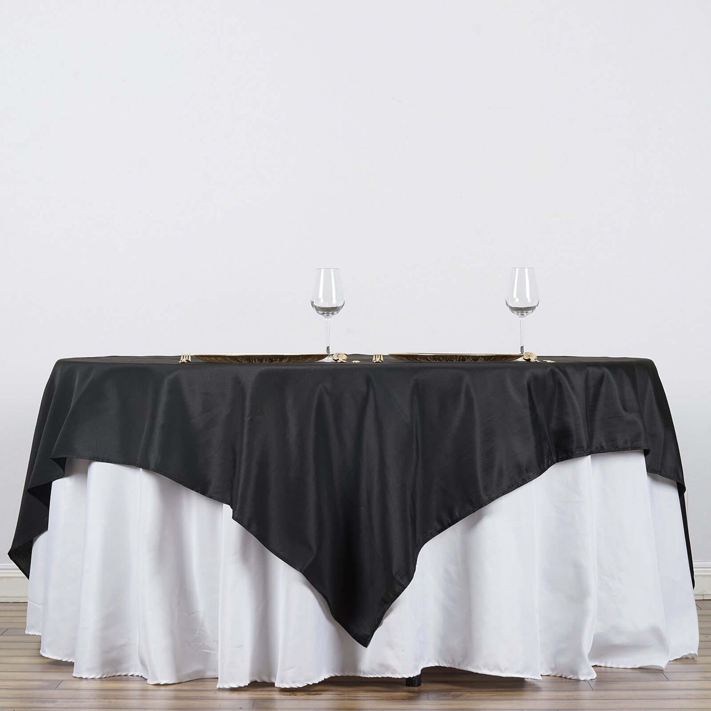 Polyester 90"x90" Table Overlay Square Tablecloth Black - Wrinkle - Resistant & Durable Table Cover for Events - NestOCart