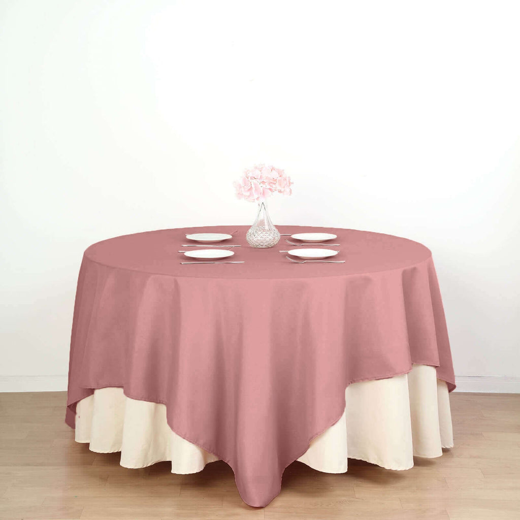 Polyester 90"x90" Table Overlay Square Tablecloth Dusty Rose - Wrinkle - Resistant & Durable Table Cover - Bell Racket Store