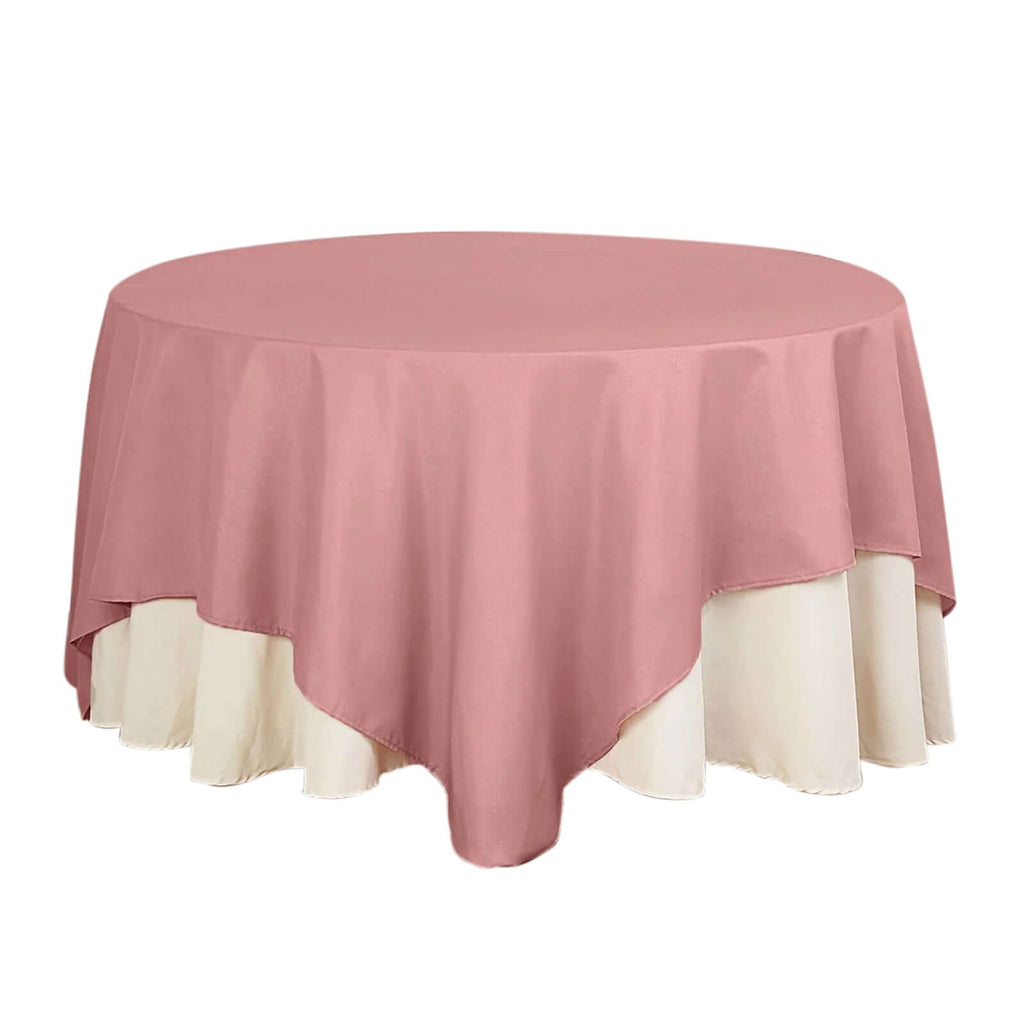 Polyester 90"x90" Table Overlay Square Tablecloth Dusty Rose - Wrinkle - Resistant & Durable Table Cover - Bell Racket Store
