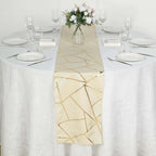 Polyester 9ft Table Runner Beige with Gold Foil Modern Geometric Accent