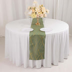 Polyester 9ft Table Runner Dusty Sage Green with Gold Foil Tree Branch Pattern - Stylish Table Linen - Bell Racket Store