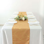 Polyester 9ft Table Runner Gold with Gold Foil Geometric Pattern - Modern & Stylish Table Decor - Bell Racket Store