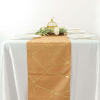 Polyester 9ft Table Runner Gold with Gold Foil Geometric Pattern - Modern & Stylish Table Decor - Bell Racket Store
