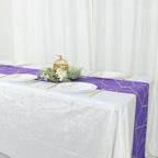 Polyester 9ft Table Runner Purple with Gold Foil Modern Geometric Accent - Bell Racket Store