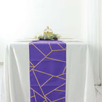 Polyester 9ft Table Runner Purple with Gold Foil Modern Geometric Accent - Bell Racket Store