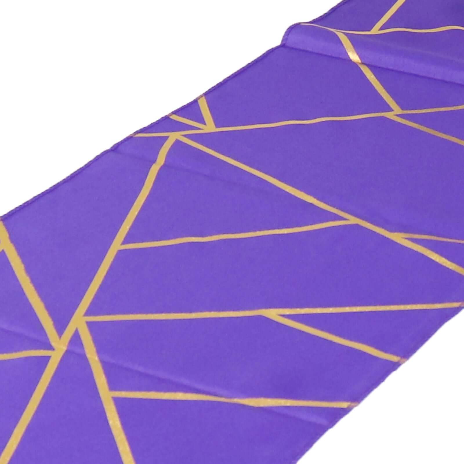 Polyester 9ft Table Runner Purple with Gold Foil Modern Geometric Accent - Bell Racket Store