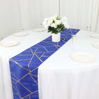 Polyester 9ft Table Runner Royal Blue with Gold Foil Modern Geometric Accent - Bell Racket Store