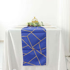 Polyester 9ft Table Runner Royal Blue with Gold Foil Modern Geometric Accent - Bell Racket Store