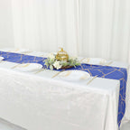 Polyester 9ft Table Runner Royal Blue with Gold Foil Modern Geometric Accent - Bell Racket Store