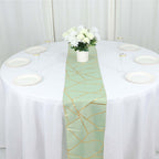 Polyester 9ft Table Runner Sage Green with Gold Foil Modern Geometric Accent - Bell Racket Store