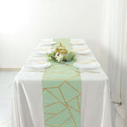Polyester 9ft Table Runner Sage Green with Gold Foil Modern Geometric Accent - Bell Racket Store
