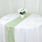 Polyester 9ft Table Runner Sage Green with Gold Foil Modern Geometric Accent - Bell Racket Store