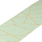 Polyester 9ft Table Runner Sage Green with Gold Foil Modern Geometric Accent - Bell Racket Store