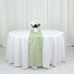 Polyester 9ft Table Runner Sage Green with Gold Foil Modern Geometric Accent - Bell Racket Store