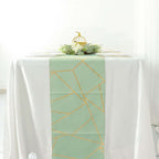 Polyester 9ft Table Runner Sage Green with Gold Foil Modern Geometric Accent - Bell Racket Store