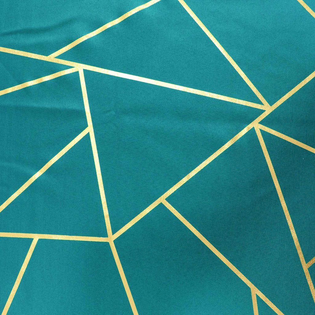 Polyester 9ft Table Runner Teal with Gold Foil Modern Geometric Accent - Bell Racket Store