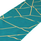 Polyester 9ft Table Runner Teal with Gold Foil Modern Geometric Accent - Bell Racket Store