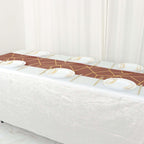Polyester 9ft Table Runner Terracotta (Rust) with Gold Foil Modern Geometric Accent - Bell Racket Store