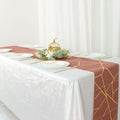 Polyester 9ft Table Runner Terracotta (Rust) with Gold Foil Modern Geometric Accent - Bell Racket Store