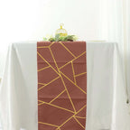 Polyester 9ft Table Runner Terracotta (Rust) with Gold Foil Modern Geometric Accent - Bell Racket Store
