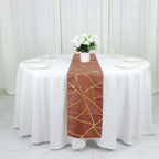 Polyester 9ft Table Runner Terracotta (Rust) with Gold Foil Modern Geometric Accent - Bell Racket Store