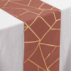 Polyester 9ft Table Runner Terracotta (Rust) with Gold Foil Modern Geometric Accent - Bell Racket Store