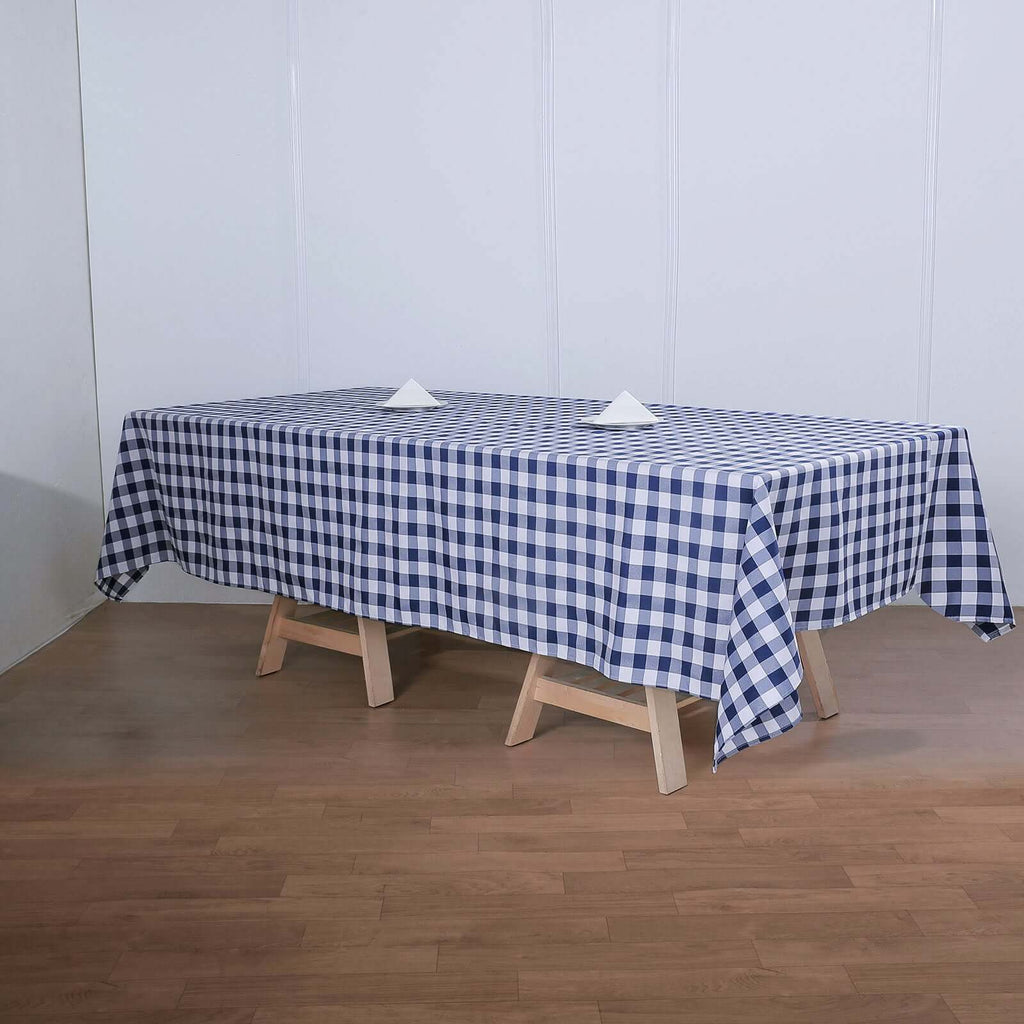 Polyester 60"x126" Rectangle Tablecloth White/Navy Blue - Buffalo Plaid Checkered Table Cover