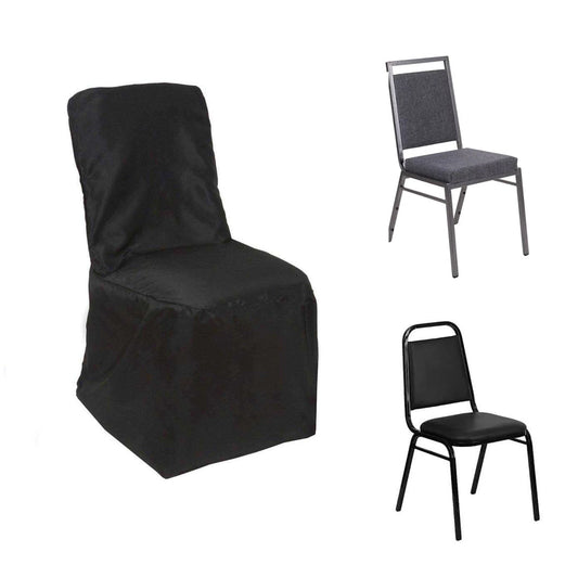 Polyester Chair Cover with Square Top for Banquet Chairs Black - Durable Reusable Slip - On Cover - NestOCart