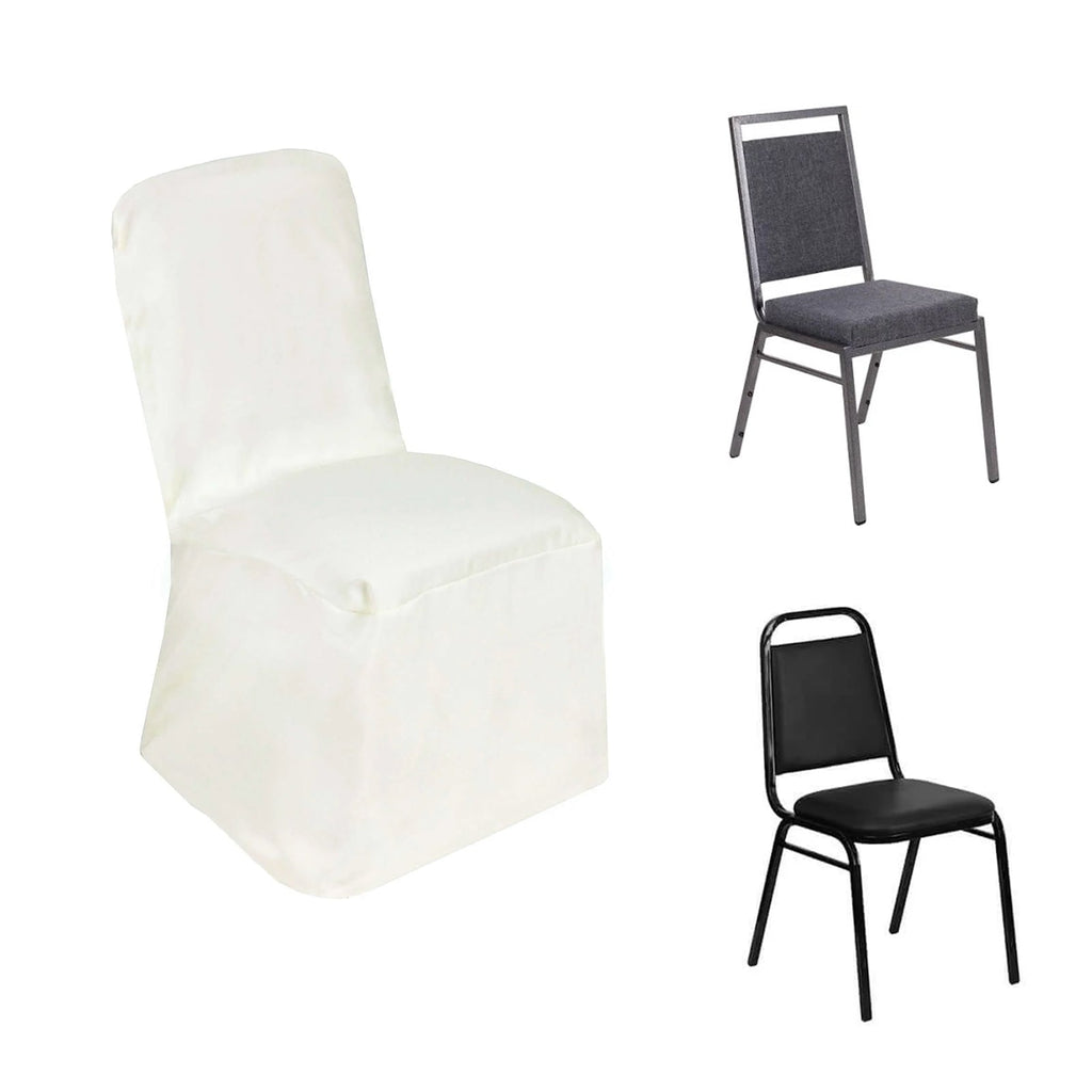 Polyester Chair Cover with Square Top for Banquet Chairs Ivory - Durable Reusable Slip-On Cover